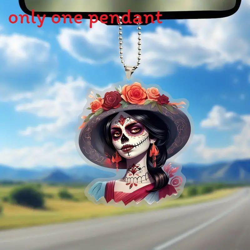 Decor Car Acrylic Halloween Skull Flower Hat Design Pendant For Interior Auto