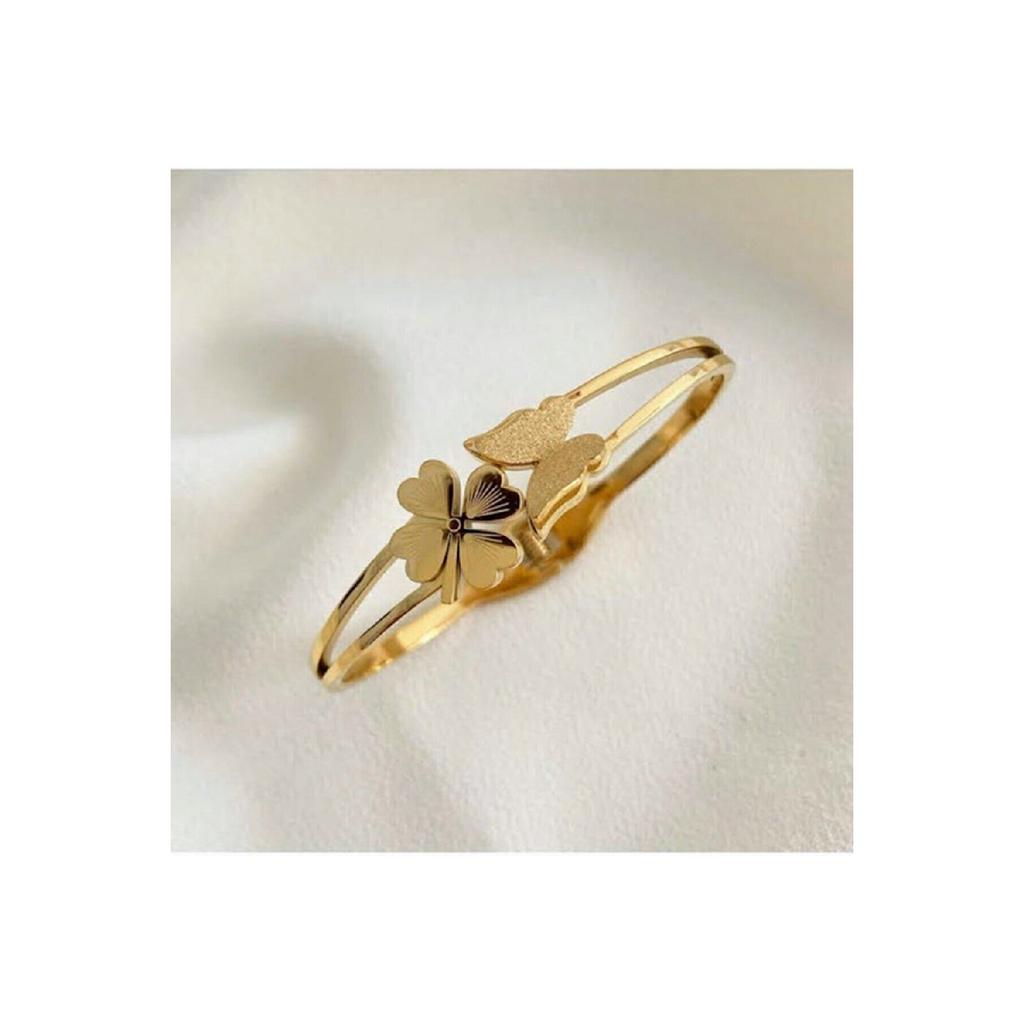 Women's Steel Butterfly Clover Handcuff Bracelet