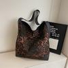 Leopard Print Large Capacity Tote Bag Women's Vintage Canvas Shoulder Crossbody Bag