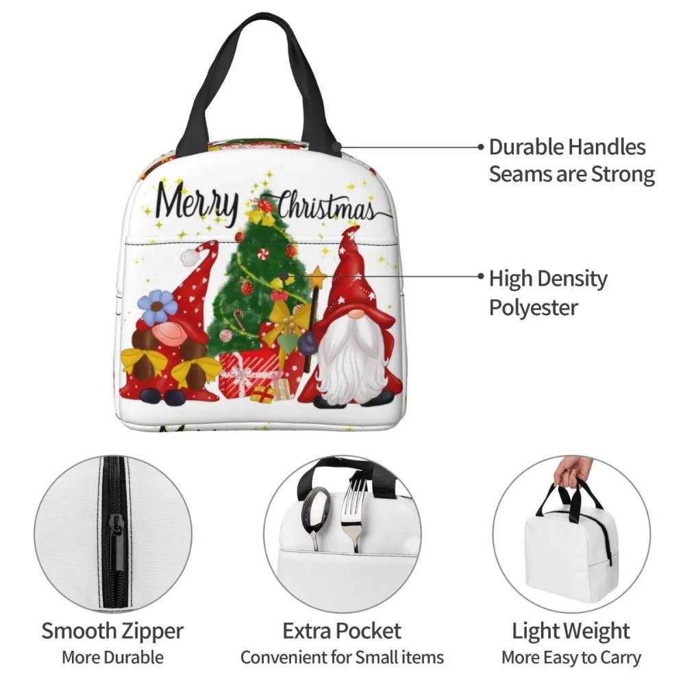 Cartoon Christmas House And Gnome Insulated Lunch Bag for Office Cooler Thermal Food Box Tote Portable Lunch Boxes Container