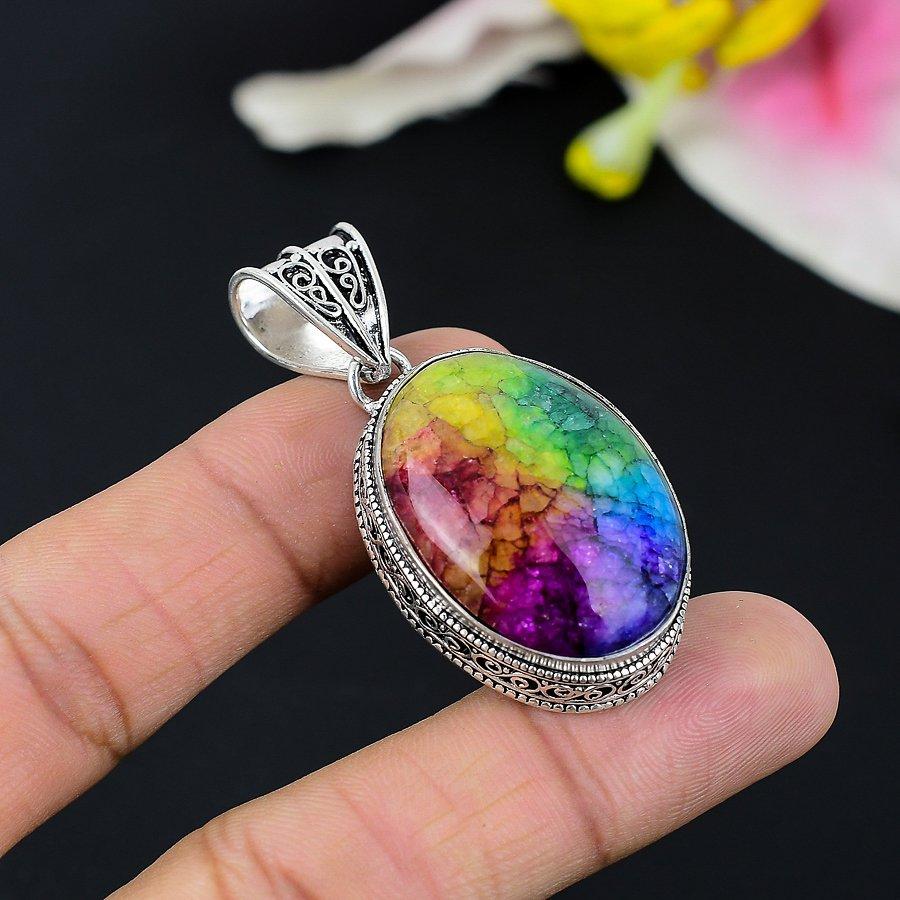 Rainbow Solar Quartz Gemstone 925 Sterling Silver Jewelry Pendant 2.13" KG-91