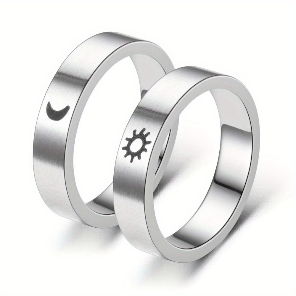 1Pc Fashion Titanium Steel Vintage Matte Sun and Moon Pattern Design Titanium Steel Ring