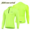 Summer Men's Long Sleeve Cycling Jersey, Half Zip Breathable Mesh Bike Shirt, Fluorescent High Visibility Road Biking Top