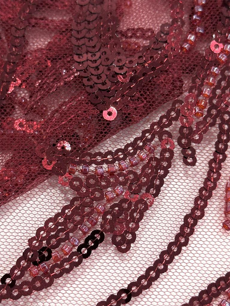 Wine Red African Beaded Lace Fabric Sequins Embroidery 2025 High Quality French Mesh Lace Fabrics for Women Designs Party Sewing