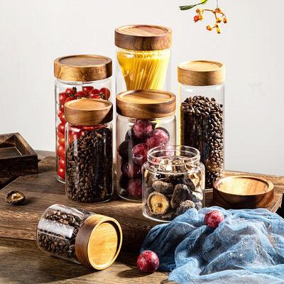 Glasbehälter mit Akazienholzdeckel für Weininfusion & Feuchtigkeitsgeschützte Küchenaufbewahrung