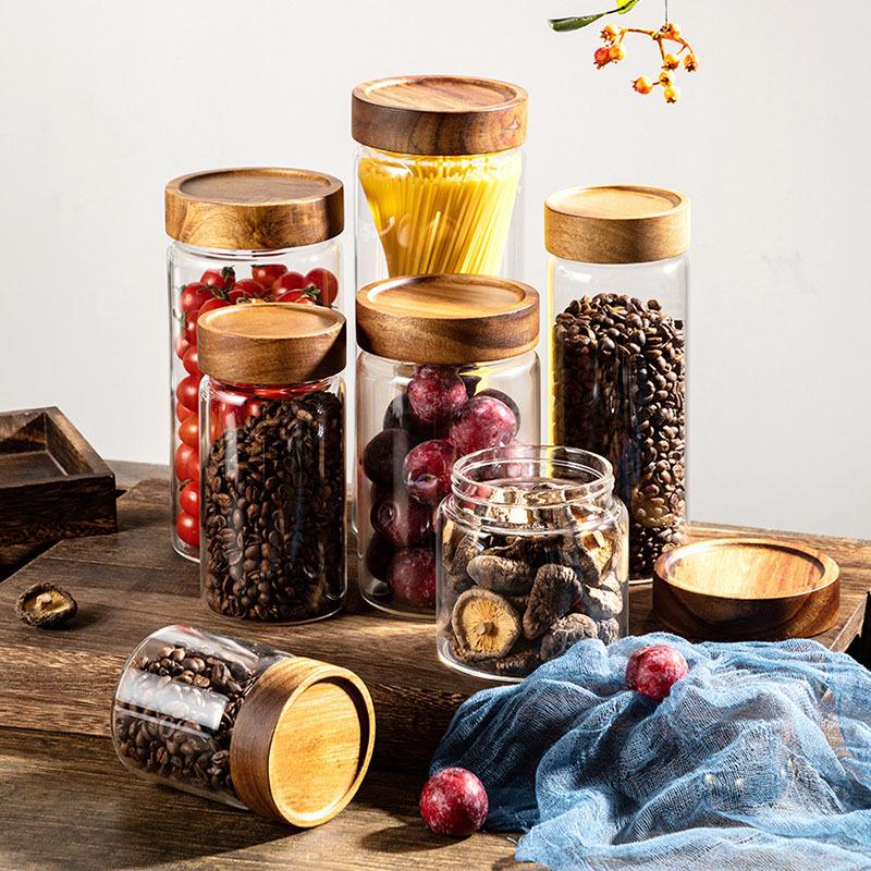 Acacia Wood Lid Glass Jar for Wine Infusion & Moisture-Proof Kitchen Storage