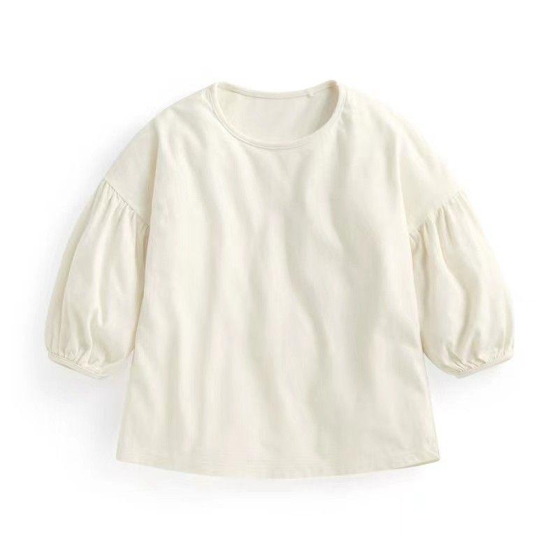 Three-Quarter Sleeve Pure Cotton T-Shirt Girl Drop Shoulder Lantern Sleeve Children's Clothing Spring and Summer New Arrival Women's Half Sleeve Tops