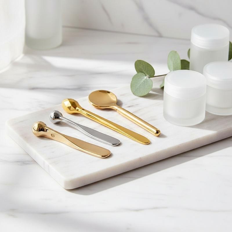 1Pcs Facial Makeup Mask Cream Spoon Stainless Steel Mini Cosmetic Skincare Spatula Eye Cream Stick Beauty Round Head Scoop