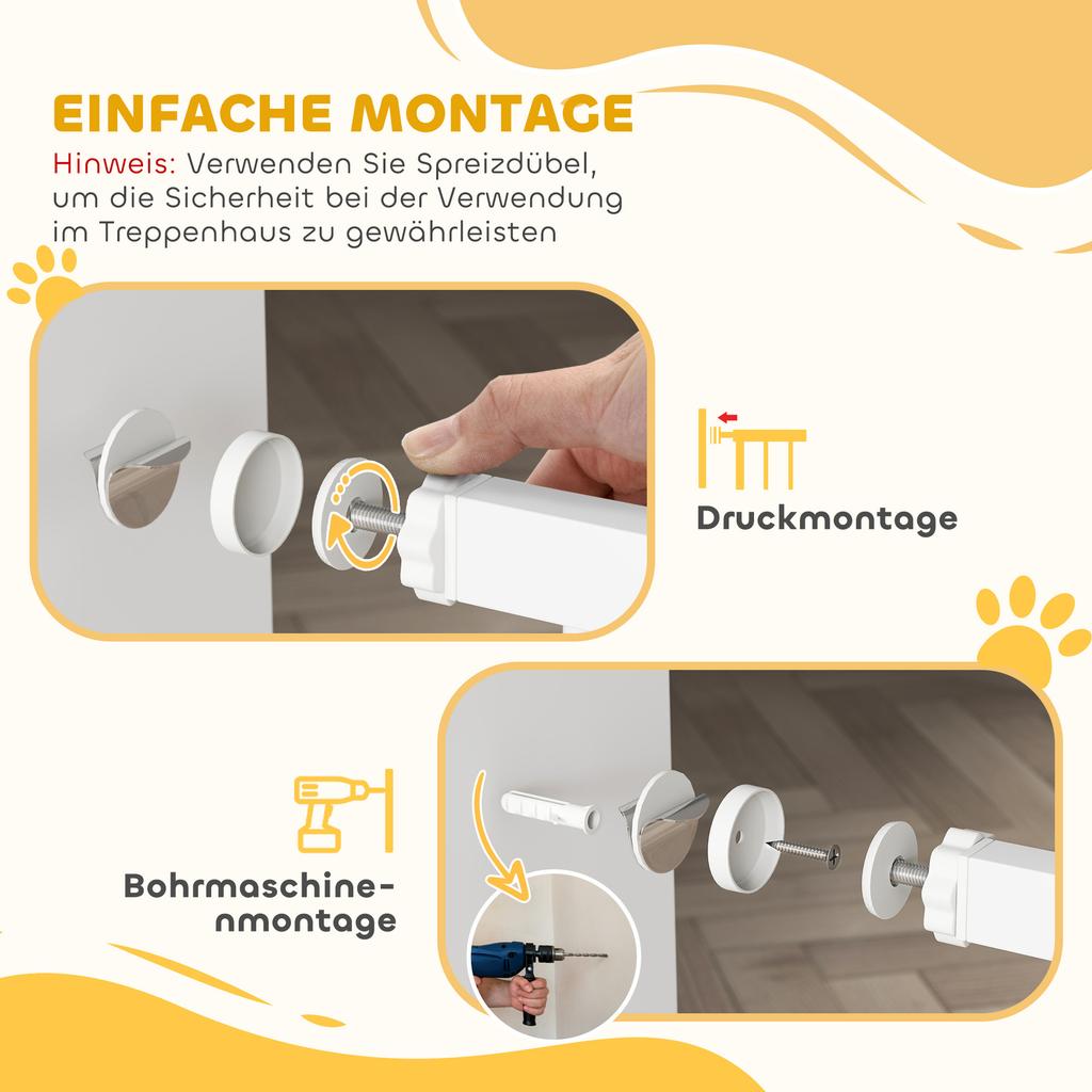 Stair Safety Gate Barrier Gate Without Drilling with Automatic Closing for Children Kitchen Stairs 76-88 X 76 Cm White