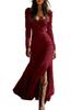 Retro Western-Style Buttoned Long Sleeve Pleated Dress