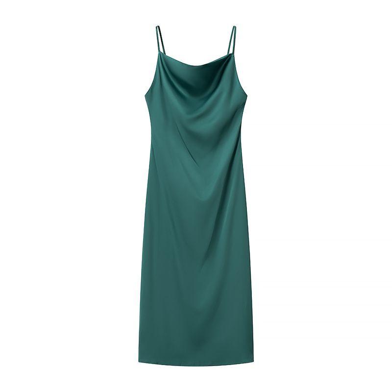Kaslead New Arrival Women's Clothing Fashion Style Fashion Minimalist Multi-Color Satin Mid Length Long Length Sling Dress