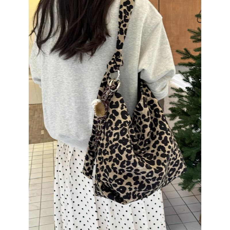 

Новая модная холщовая сумка в ленивом стиле с леопардовым принтом, женская сумка, сумка через плечо, сумка-мессенджер, универсальная сумка-тоут большой вместимости