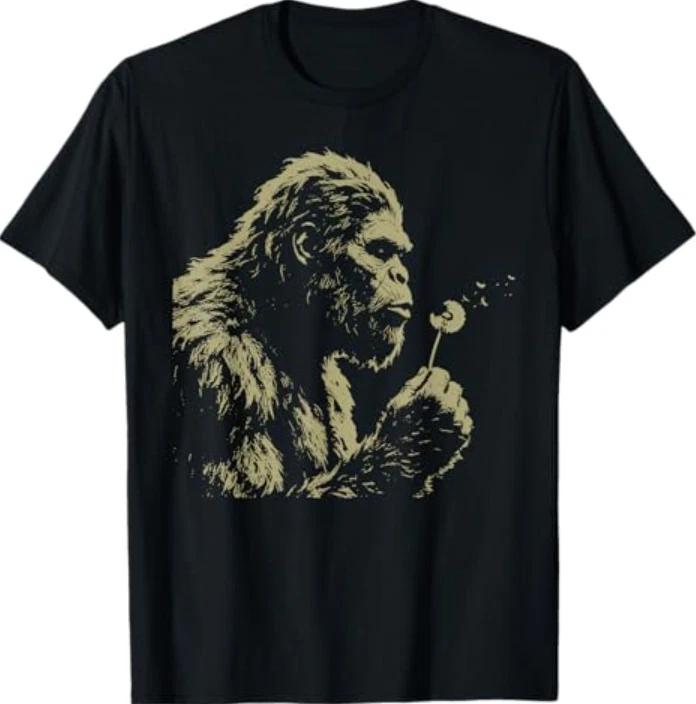 Blowing Wishes Funny Bigfoot Blowing Dandelion Vintage Art T-Shirt 3XL