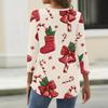 Modă Femei Casual Imprimeu Brad de Crăciun Decolteu în V Buton Decorativ Mânecă Trei Sferturi Tricou Top
