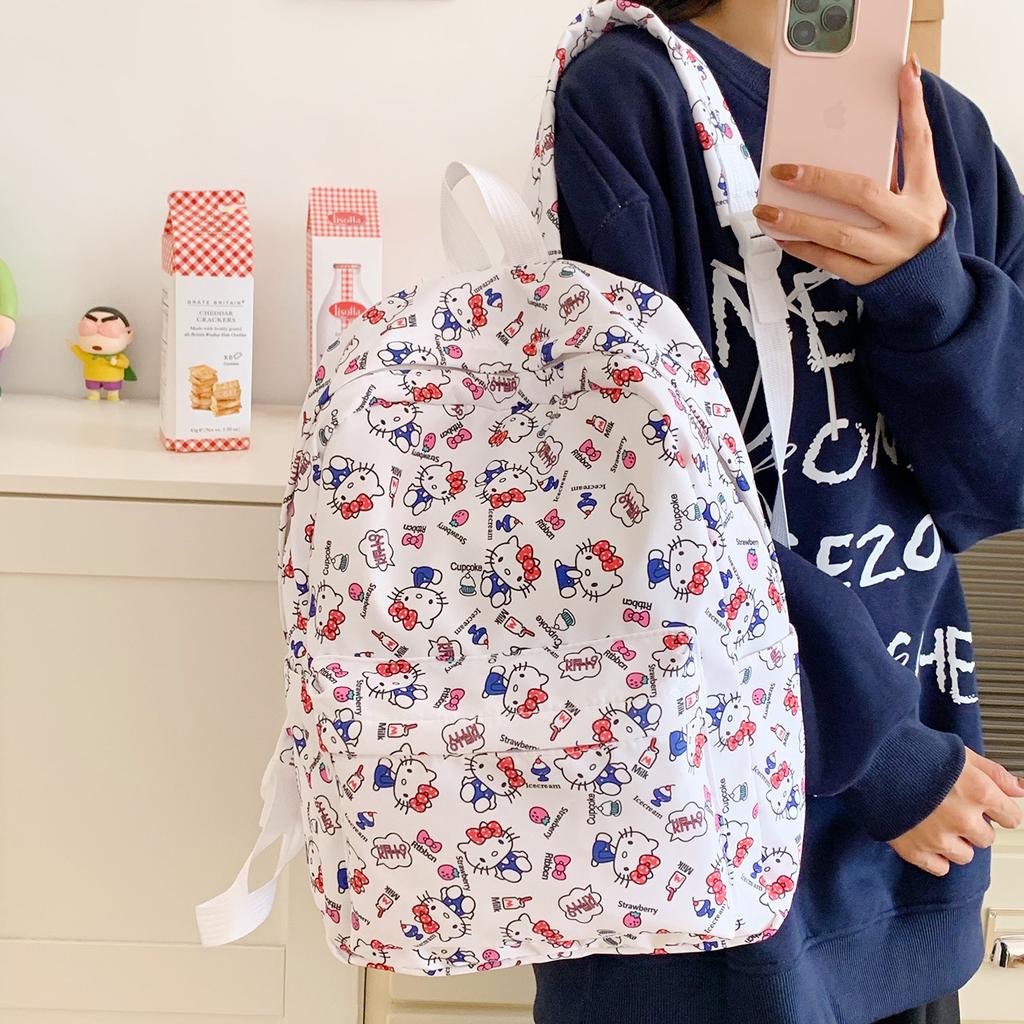 Schoolbag New Large Capacity School Bag Junior High School Girls High School Backpack Female Cute Hello Kitty Lightweight Travel Backpack
