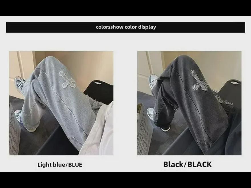 Pánské seprané rovné džíny s popraným vzorem - retro trendy volný střih na jaro a podzim