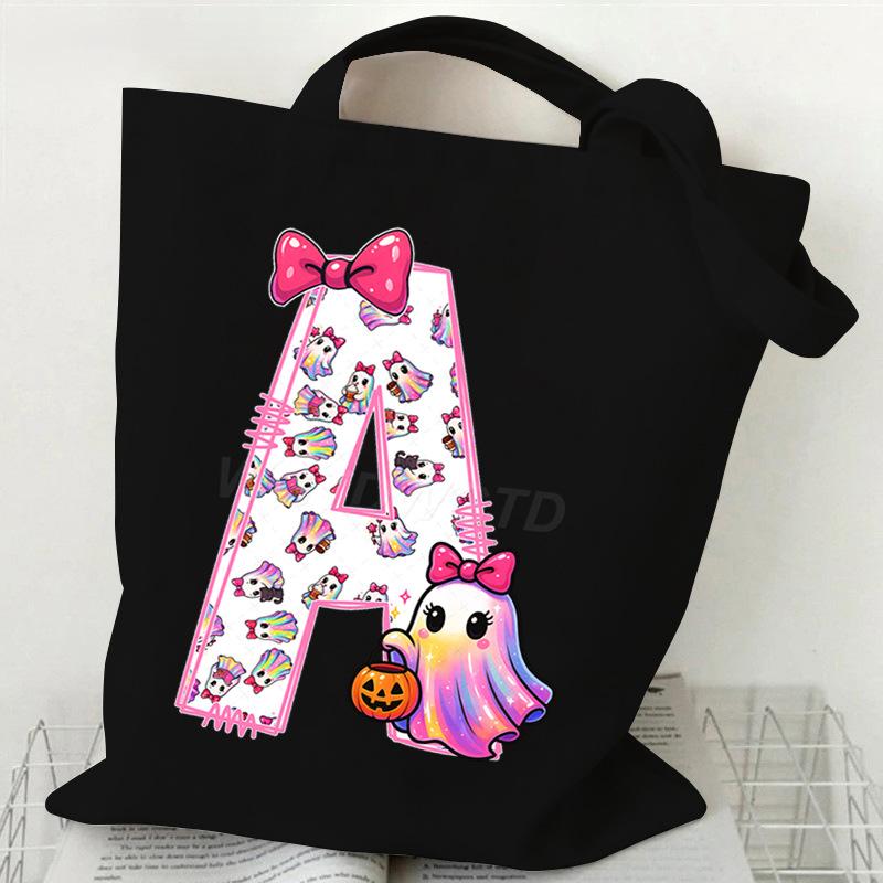 Halloween Personalized Print Student Canvas Bag Tutoring Bag 26 Letters Shoulder Bag Women Large Capacity no specification