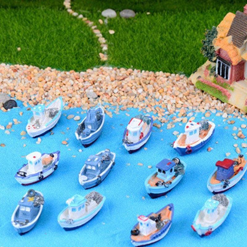 Hage Miniatyrer Landskap Mikrobåter Resin Ornamenter Utsøkt Ship Nautical Home Decor