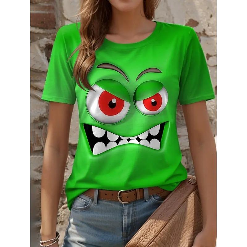 

Футболки с 3D-принтом и забавным выражением лица, летние повседневные топы с круглым вырезом, футболки с коротким рукавом и свободного кроя для женщин 5XL