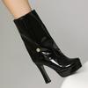 European and American Autumn and Winter  Boots Patent Leather Waterproof Table High Heel