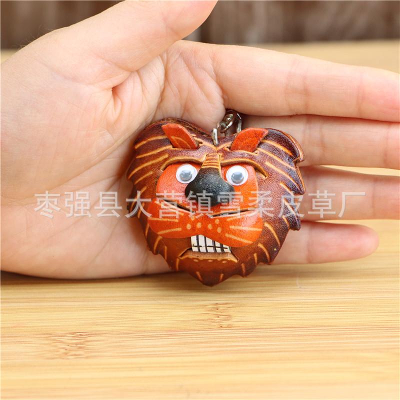 

First Layer Cowhide Creative Lion Head Bag Pendant Keychain Couple Keychain Cute Animal Children S Doll коричневий