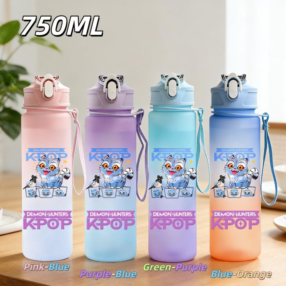 750ML Anime KPop Demon Hunters Sports Water Bottle Leak Proof Colorful Straw Cup Portable Water Bottle designed for Outdoor Sport Fitness