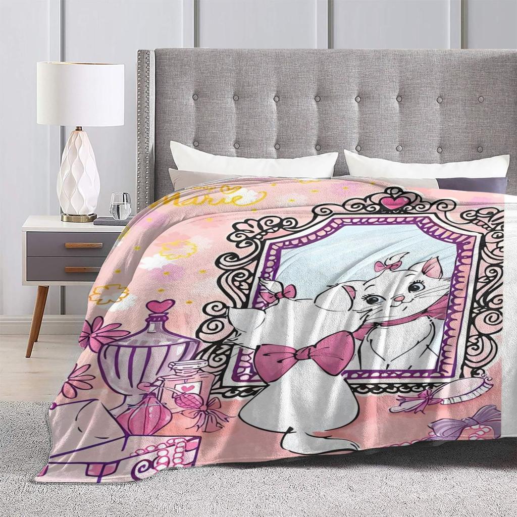 Marie Cat Blanket Warm Aesthetic Plush Throw Blanket For Bedroom Airplane Travel Flannel Bedspread Bed Cover