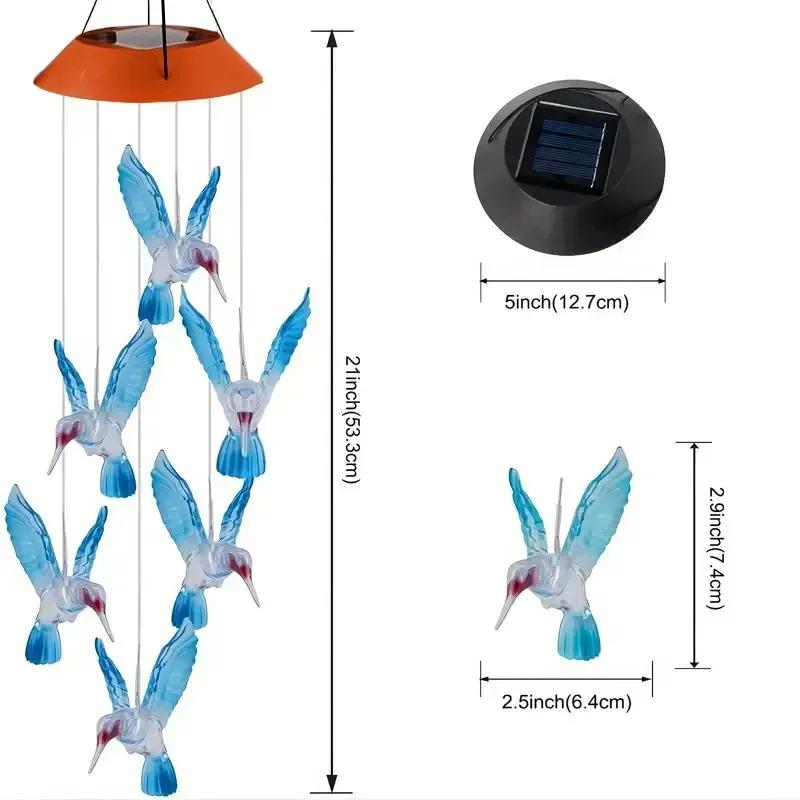 Colorful Hummingbird Solar LED Wind Chimes Decorated Landscape Garden Lights Decorated