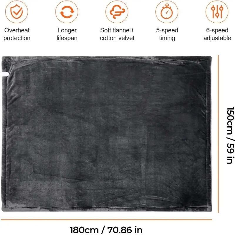 Electric Throw Blanket for Sofa - 6 Heat Settings, 10H Timer Auto Shut Off, Machine Washable