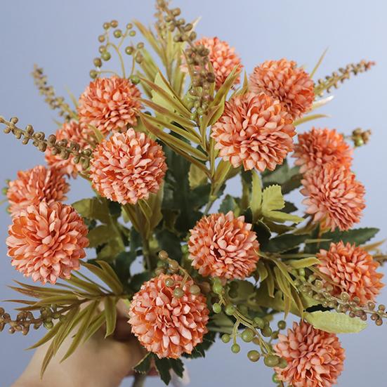 Artificial Flower Ball 5 Head Realistic UV Resistant Fake Chrysanthemums