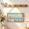 Summer Themed Gifts Wooden Hanging Sign, Beach Theme Welcome Sign Front Door Decor with Rustic Wood Plaque Rope, Colorful Hanger for Seasonal