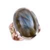 Natural Labradorite Gemstone 925 Solid Silver Jewelry Ring Two Tone Size 7 k3U59