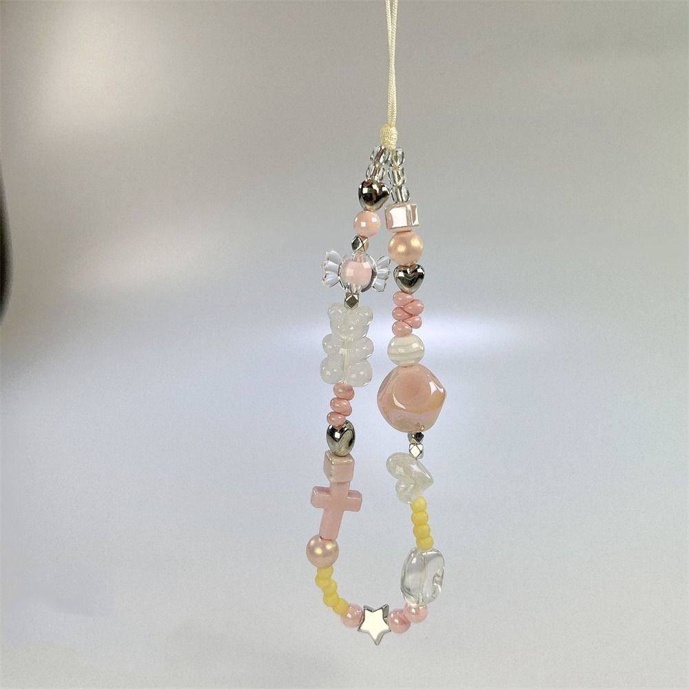 Y2K Silver Phone Lanyard Sweet Girl Beads Phone Chain Cell Phone Strap  Bracelet Keychain