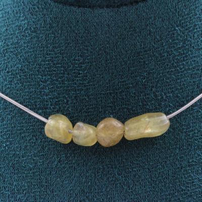 Stones and Minerals. Necklace 4 Yellow Apatite Beads from Madagascar. Steel Chain Necklace Women, Men. Customizable Size.
