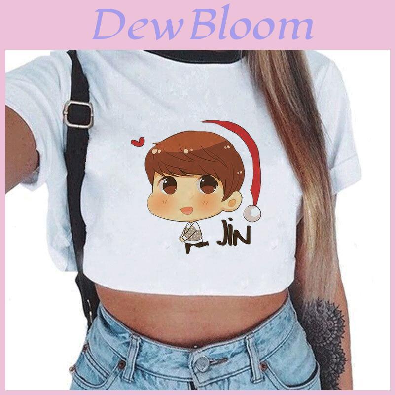 Kpop Bts Bangtan Boys Kortärmad Damtopp Med Söt Figurdesign Perfekt För Sommaren
