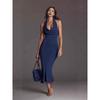 European and American Style Knitted Sleeveless Hip Wrap Dress Women's New Fashion Slim Pleated Long Dress Solid Color Sexy