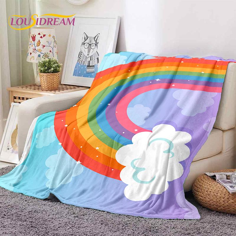 Rainbow Colour Illusion Cartoon Soft Flannel Blankets,Throw Blanket Comfortable Blanket for Picnic Beds Sofa Home Bedroom Gifts
