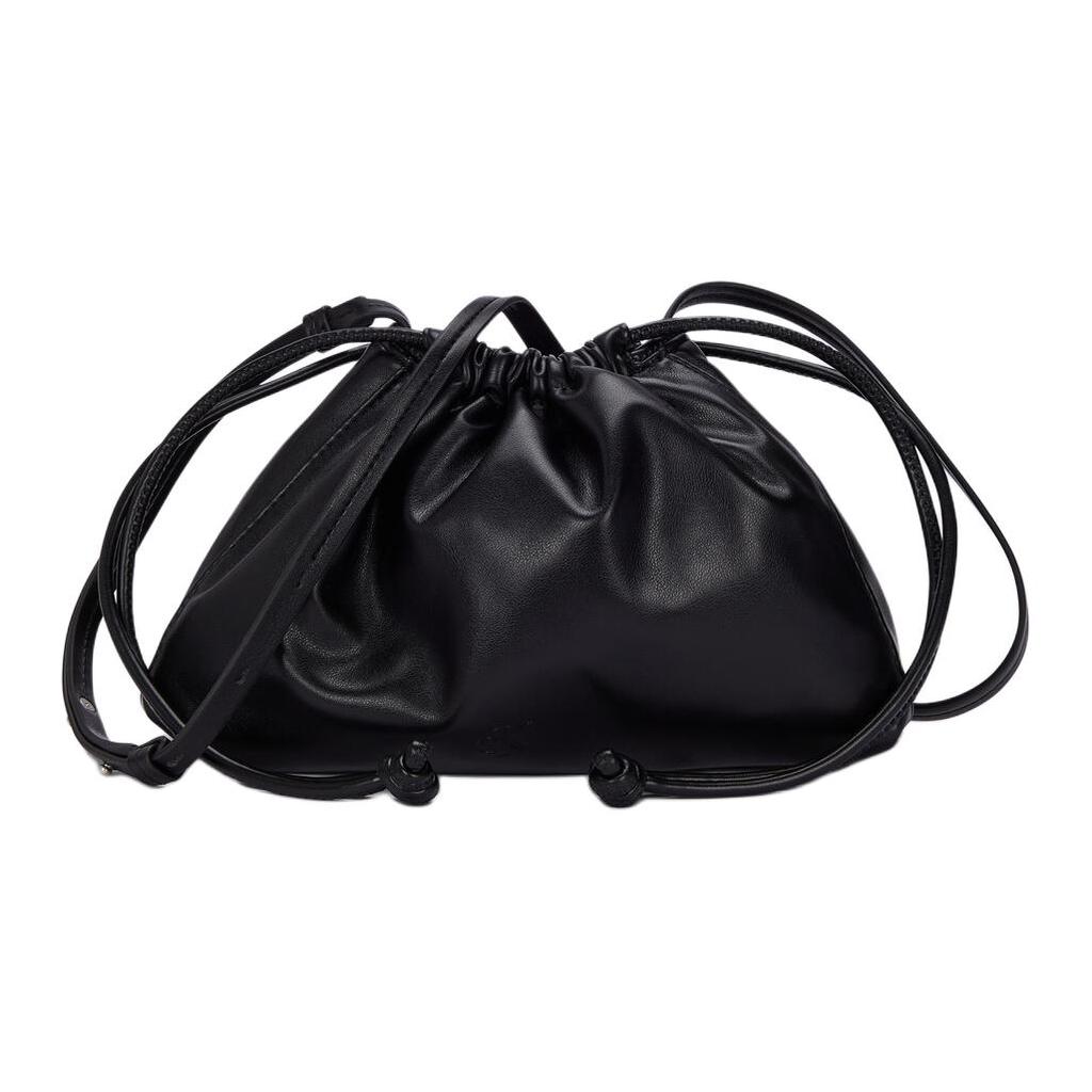 Calvin Klein Cute Drawstring Letter Embossed Pouch Bag Women Shoulder Bag Space-Black DH3771-BAE