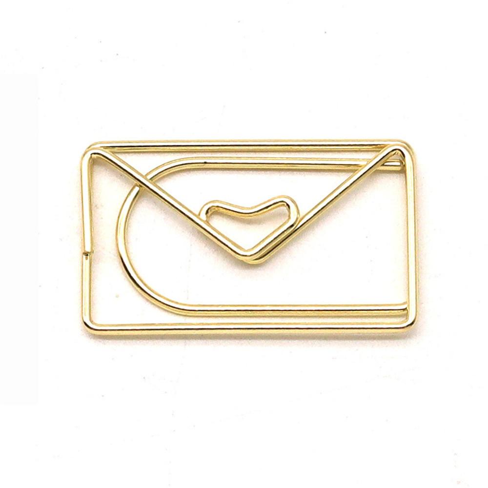 10pcs Gold Envelope Shape Paper Clip Kawaii Office Supply Paper Clip Bookmark Gift Stationery Clips For Book Decorative