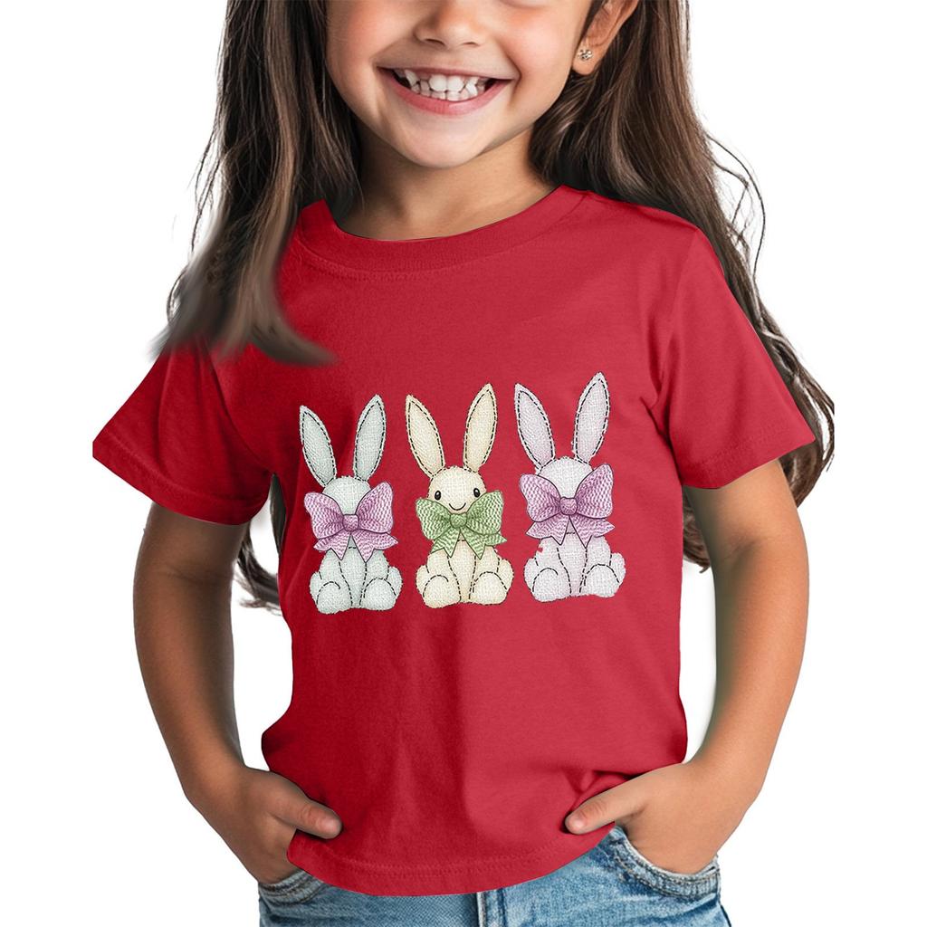 Children's Tops Boys Girls Easter Print Short-sleeved T-shirt Tops Bottoming Shirt