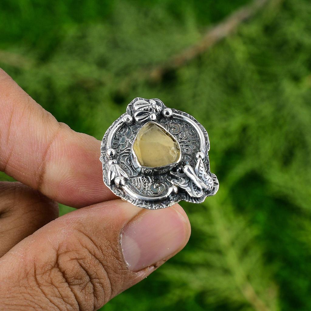 Mothers day Deal Sterling Silver November Natural Citrine Rough Statement Ring