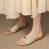 Krazing Pot Cow Skin Mules Summer Size 42 Low Heels Luxury Shoes Metal Decoration Women Superstar Women Peep Toe Slip on Sandals