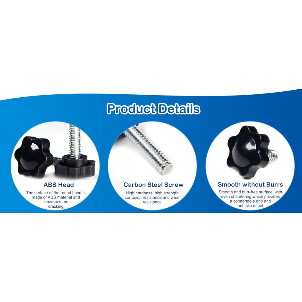 MroMax 15Pcs 1/4"-20 X 1/2" Threaded Knurled Thumb Nuts, Black Plastic Knobs Clamping Screws, Grip Knob Screw for Replacing Umbrella Base