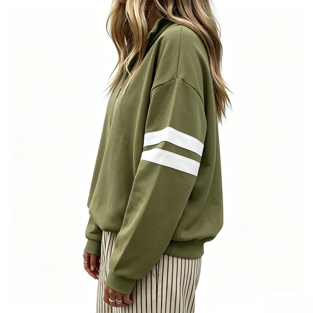 Felpa con cappuccio da donna a blocchi di colore, manica lunga, con zip, casual, pullover