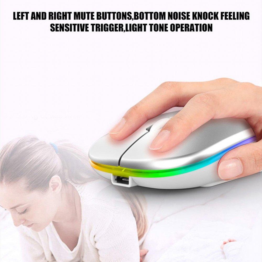 2.4G & Bluetooth 5.0 LED Wireless Mouse, Super-Slim Rechargeable Wireless Silent Mouse, with USB Receiver and Charging Cable