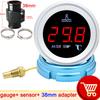 Water Temp Gauge 0-120 Celsius 10MM Water Temperature Sensor T-Fitting Joint Pipe Adapter 26MM~40MM for Car Truck Yacht Boat