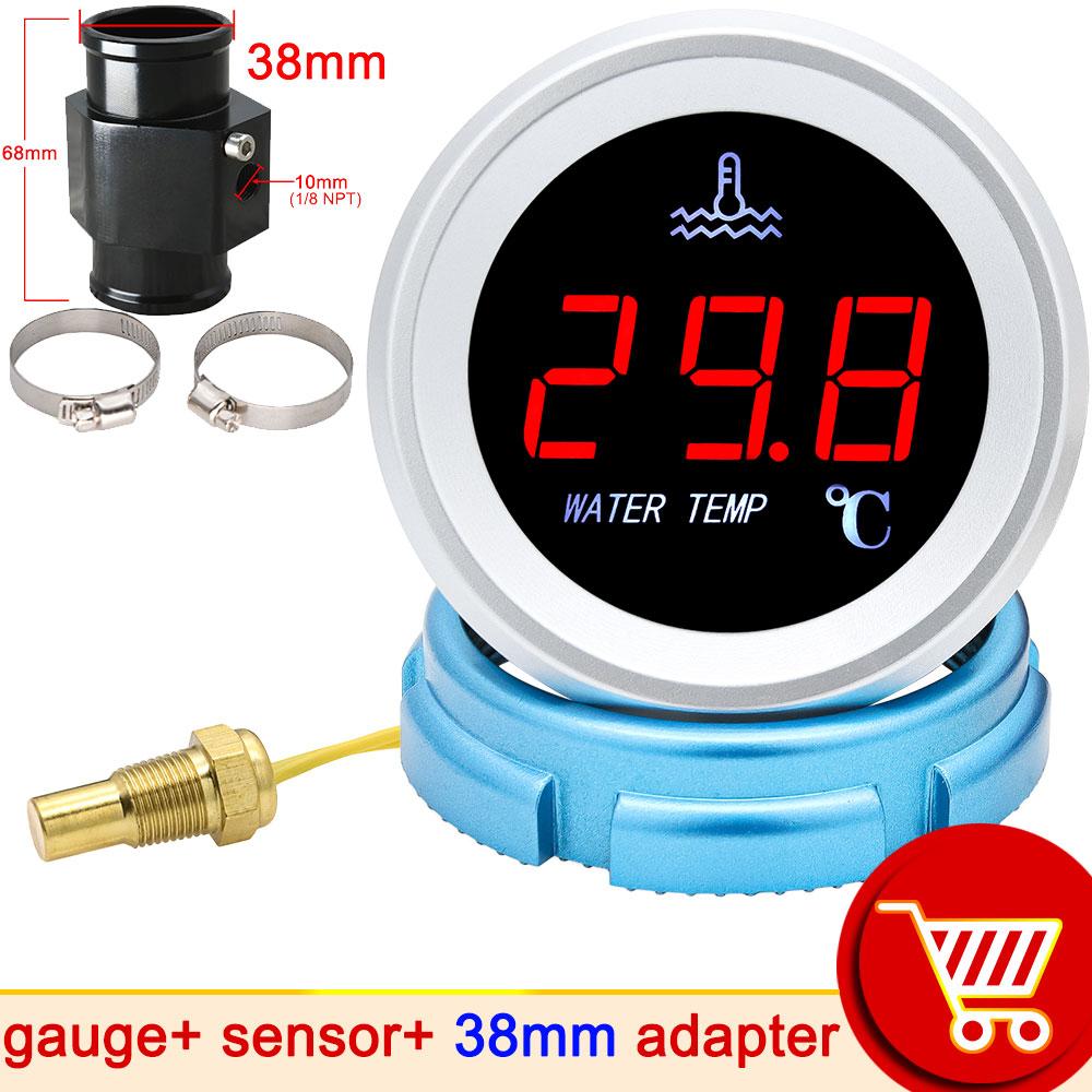 Water Temp Gauge 0-120 Celsius 10MM Water Temperature Sensor T-Fitting Joint Pipe Adapter 26MM~40MM for Car Truck Yacht Boat
