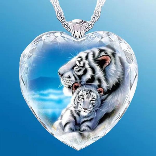 , Serie Cristallo Ciondolo Collana Tigre di Cristallo a Forma di Cuore, Vendita Diretta, Unisex