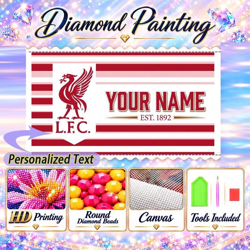 Liverpool 5D DIY Diamantové malování Vlastní jméno Text, Plné vrtání Kamínková mozaika Umění Domácí dárek