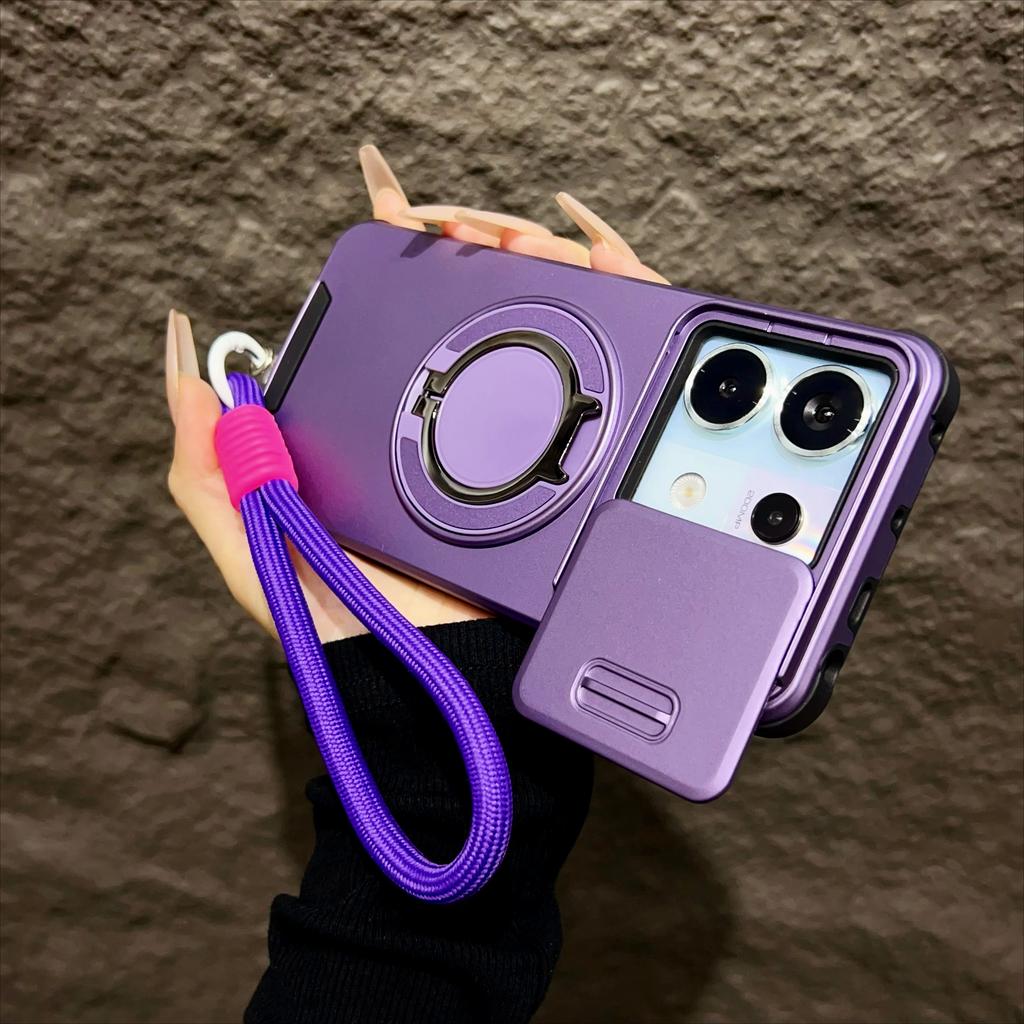 Armor Magnetic Case for Redmi Note 14 13 Pro Plus 5G 4G  Xiaomi 14T Pro With Lanyard Slide Camera Protection Shockproof Cover